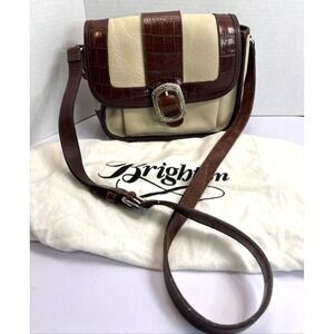 Brighton Crossbody Purse Leather Alligator Embossed Silver Buckle W/Dust Cover